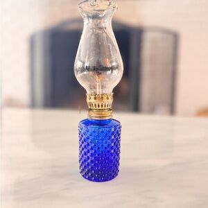 Vintage Blue Glass Oil Lamp